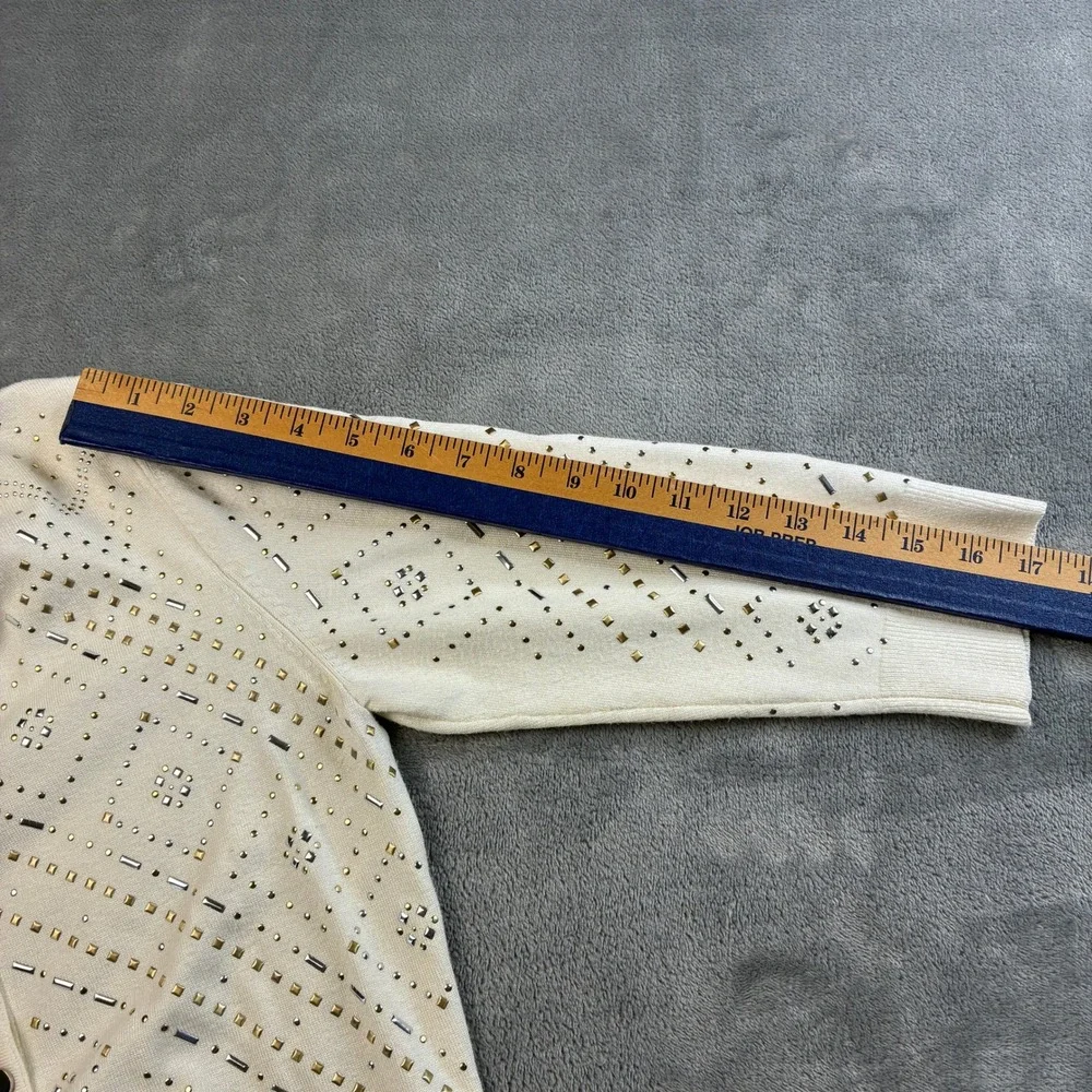 White House Black Market Ecru Size Small Embellished Cardigan‎ Cream  3/4 Sleeve